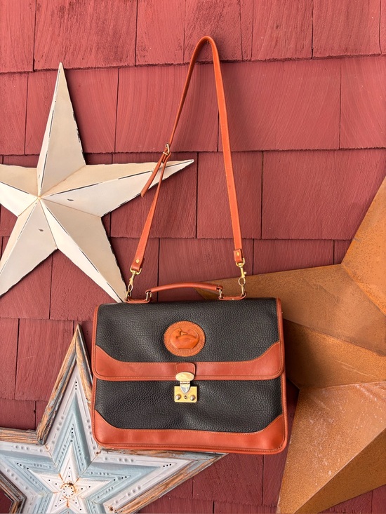 Handbags - Vintage 90s Dooney & Bourke Black & Tan Leather Laptop Briefcase Shoulder Strap